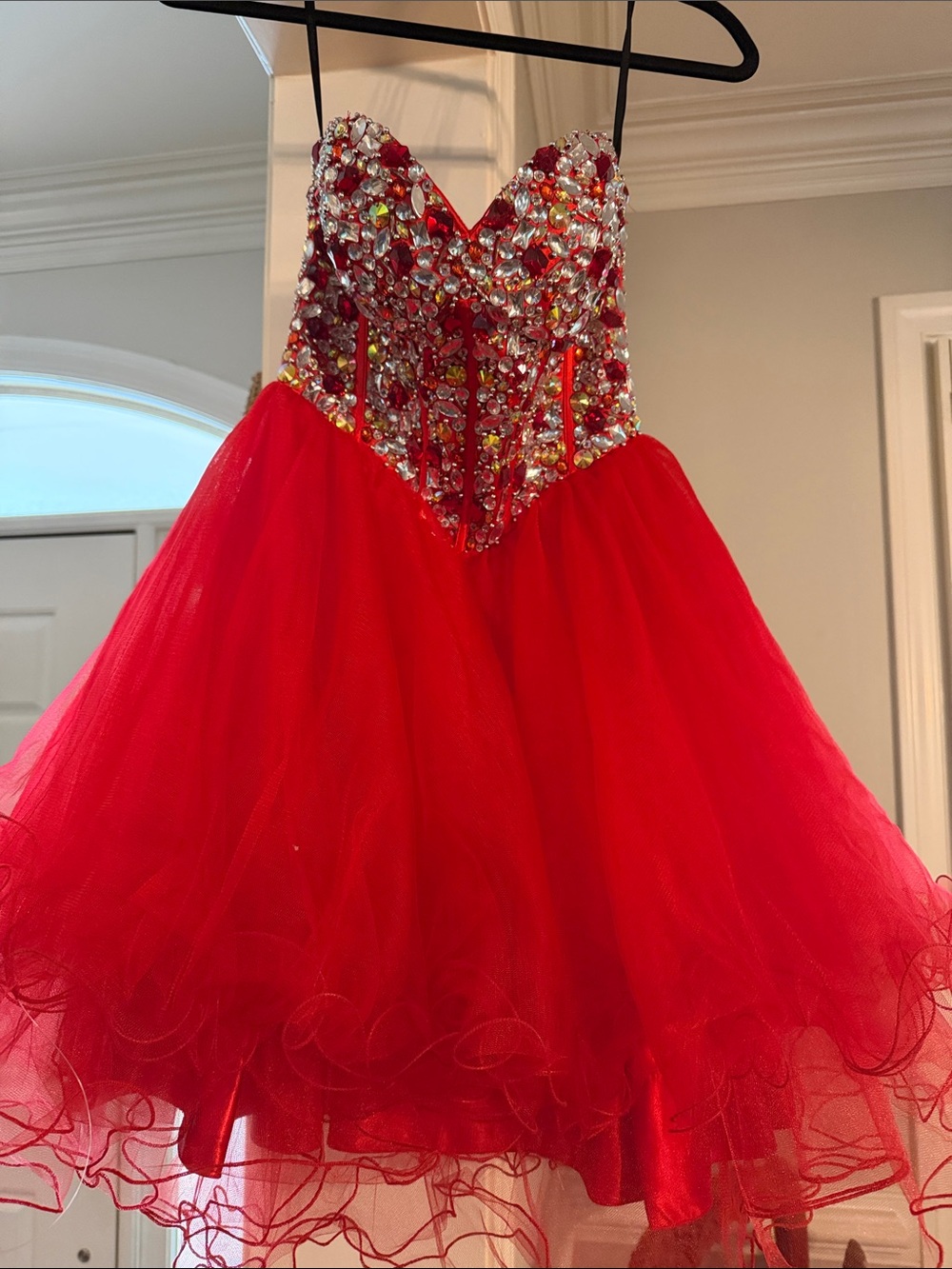 Red Jeweled Tulle Party Dress for tween or pageant use